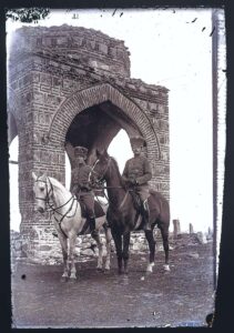 Two German horsemen, photographed in front of the Turkish cemetery, Bitola 1916